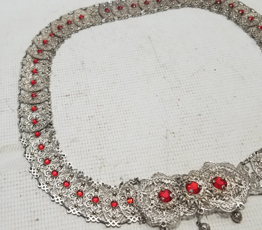 TELKARİ İŞÇİLİKLİ GÜMÜŞ KAPLAMA ANTİKA GELİN KEMERİ