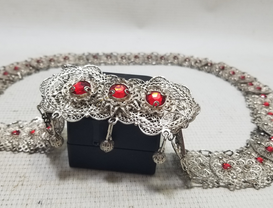 TELKARİ İŞÇİLİKLİ GÜMÜŞ KAPLAMA ANTİKA GELİN KEMERİ