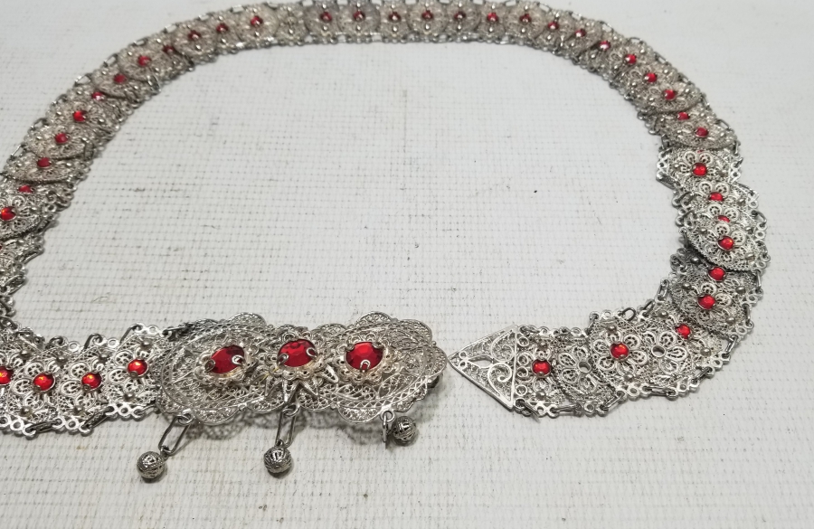 TELKARİ İŞÇİLİKLİ GÜMÜŞ KAPLAMA ANTİKA GELİN KEMERİ