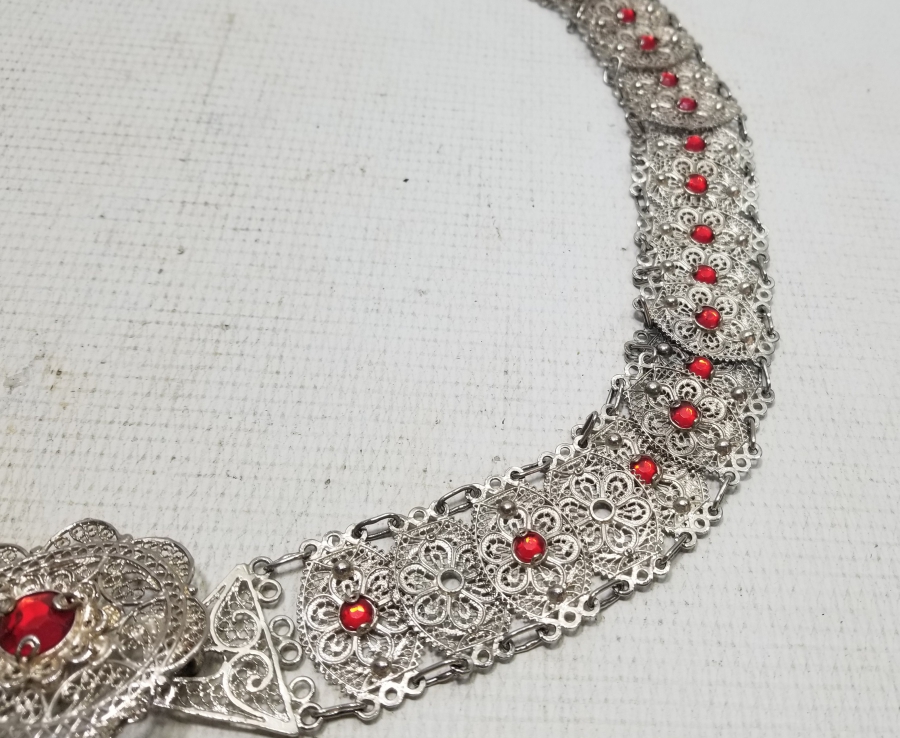 TELKARİ İŞÇİLİKLİ GÜMÜŞ KAPLAMA ANTİKA GELİN KEMERİ