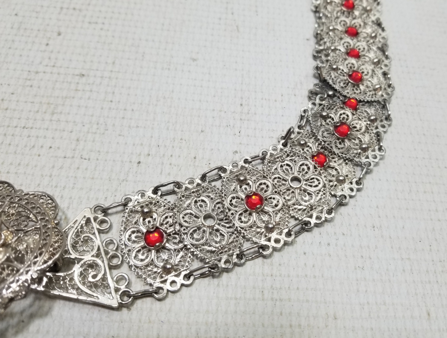 TELKARİ İŞÇİLİKLİ GÜMÜŞ KAPLAMA ANTİKA GELİN KEMERİ