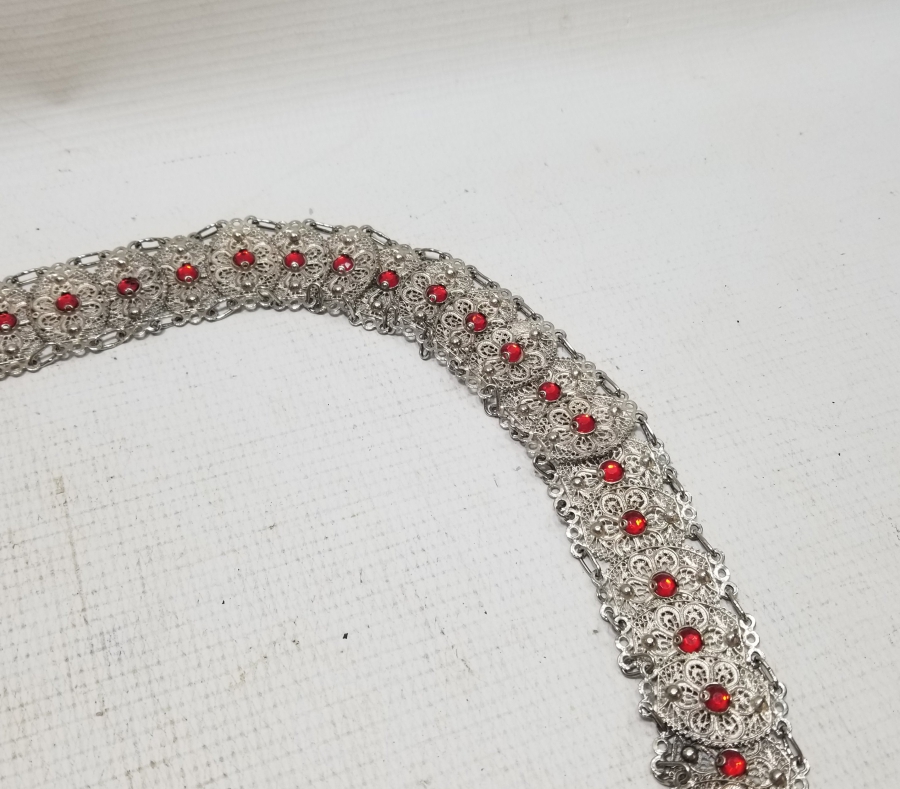 TELKARİ İŞÇİLİKLİ GÜMÜŞ KAPLAMA ANTİKA GELİN KEMERİ