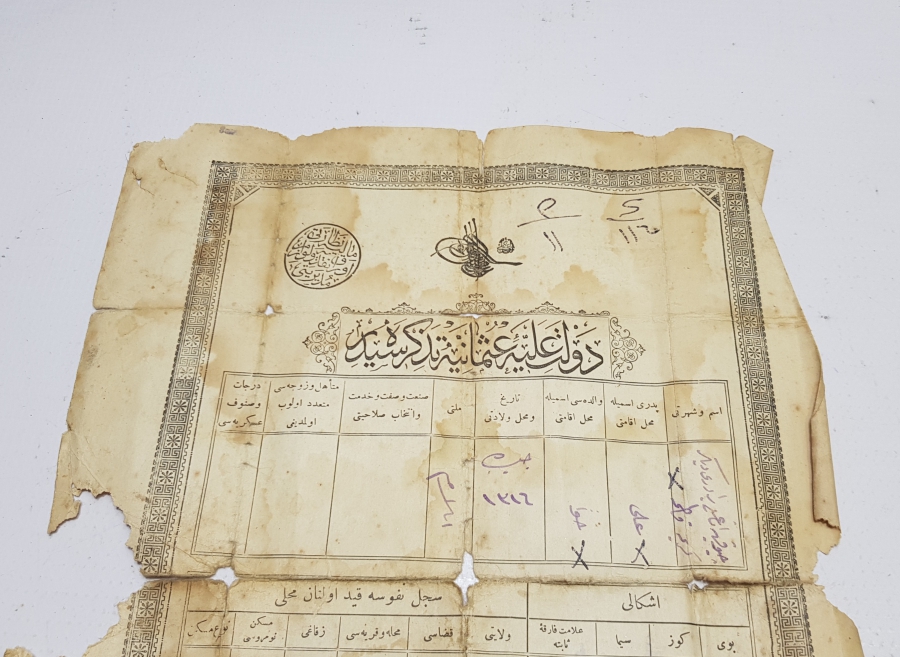 OSMANLI DÖNEMİ KAFA KAĞIDI - NÜFUS TEZKERESİ