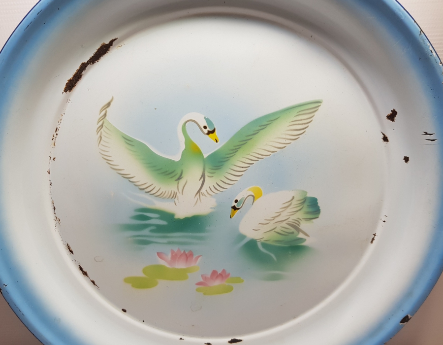 ÜZERİ EL BOYAMA İŞÇİLİKLİ BÜYÜK BOY ANTİKA EMAYE SİNİ