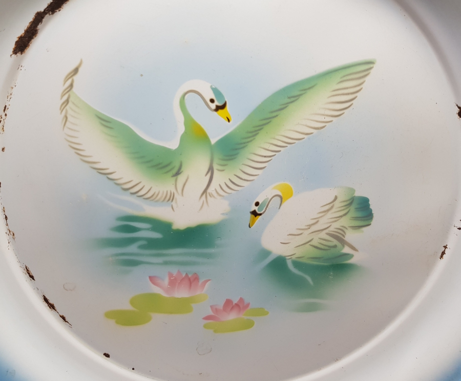 ÜZERİ EL BOYAMA İŞÇİLİKLİ BÜYÜK BOY ANTİKA EMAYE SİNİ