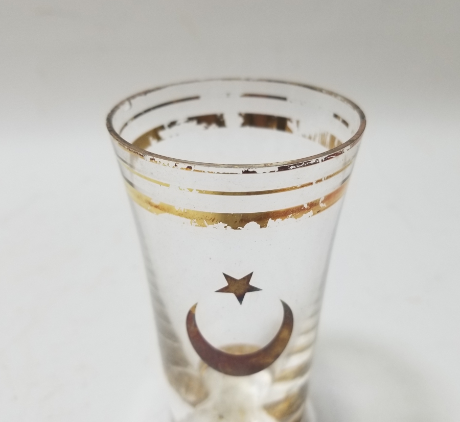 ÜZERİ AY YILDIZLI VE ALTIN VARAKLI NADİR RAKI BARDAĞI