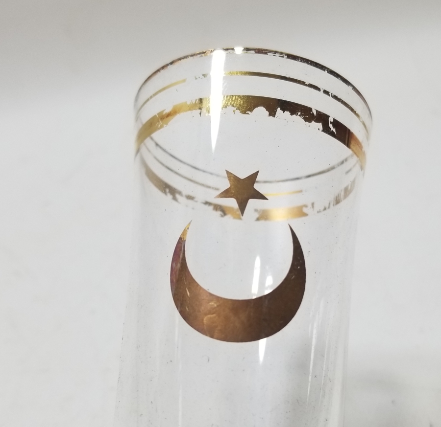 ÜZERİ AY YILDIZLI VE ALTIN VARAKLI NADİR RAKI BARDAĞI