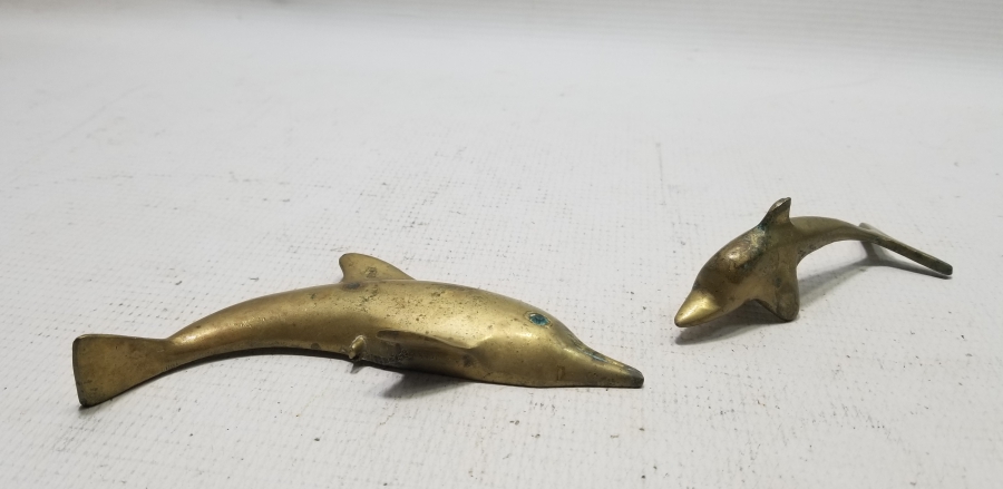 İKİ ADET ANTİKA PİRİNÇ DEKORATİF YUNUS FİGÜRÜ