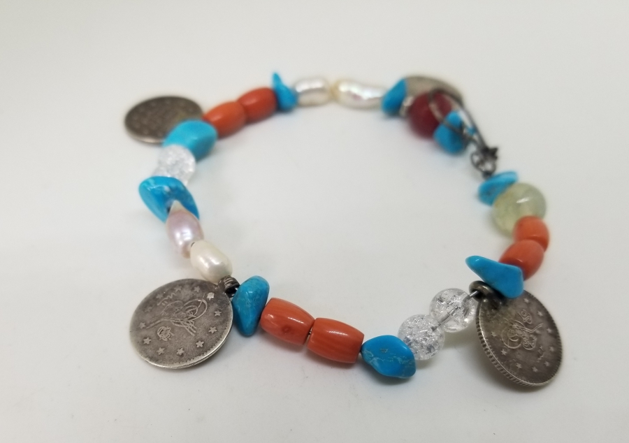 DOĞAL TAŞ VE OSMANLI PARALARIYLA SÜSLÜ ÖZEL YAPIM BİLEKLİK