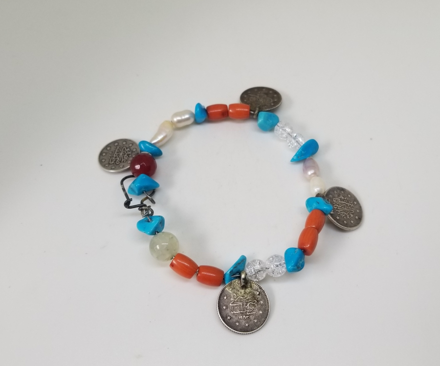 DOĞAL TAŞ VE OSMANLI PARALARIYLA SÜSLÜ ÖZEL YAPIM BİLEKLİK