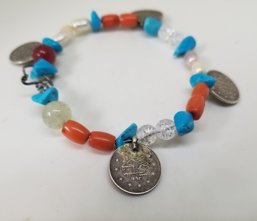 DOĞAL TAŞ VE OSMANLI PARALARIYLA SÜSLÜ ÖZEL YAPIM BİLEKLİK