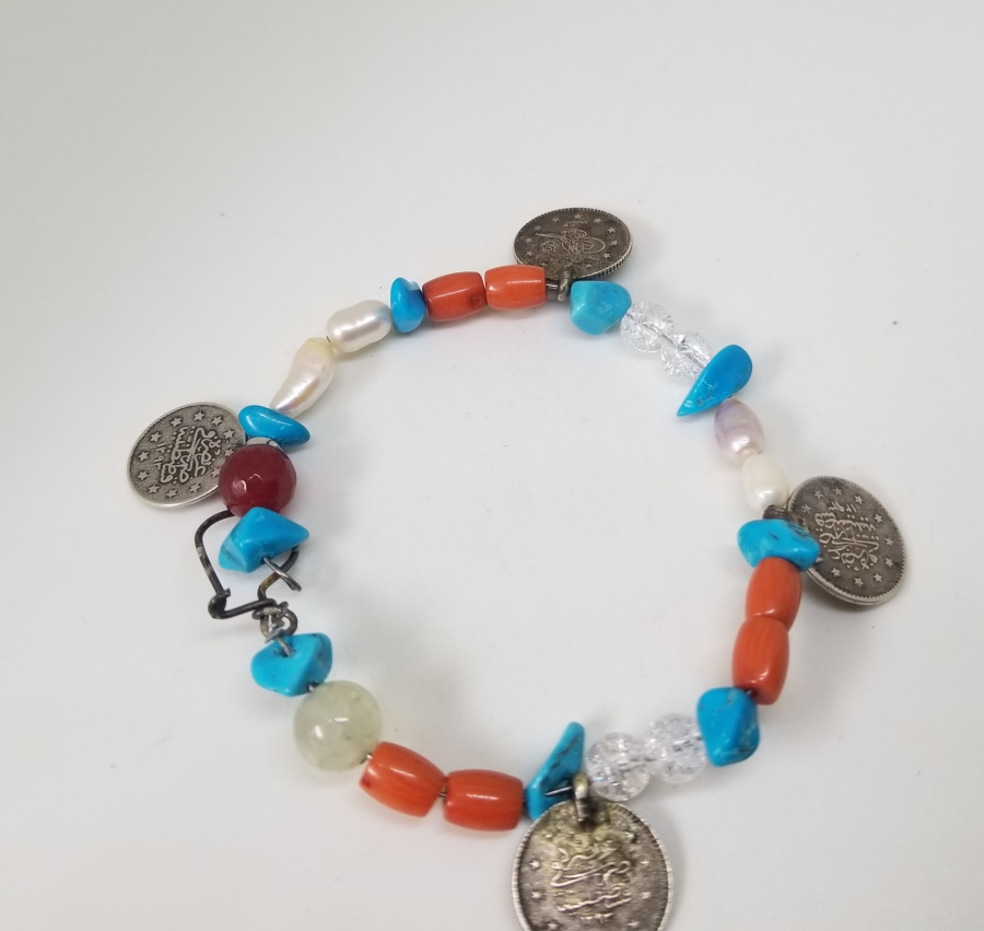 DOĞAL TAŞ VE OSMANLI PARALARIYLA SÜSLÜ ÖZEL YAPIM BİLEKLİK