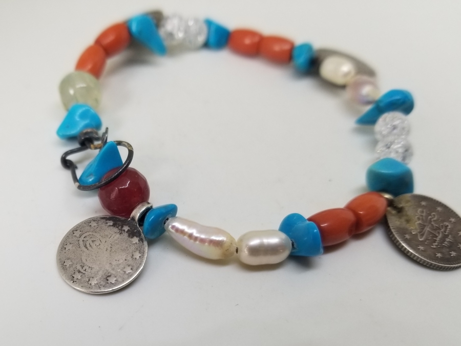 DOĞAL TAŞ VE OSMANLI PARALARIYLA SÜSLÜ ÖZEL YAPIM BİLEKLİK