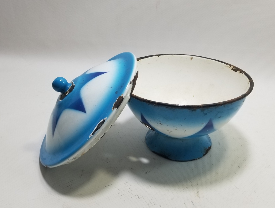 ÜZERİ ALTI KÖŞELİ OSMANLI YILDIZLI OSMANLI DÖNEMİ KAPAKLI EMAYE KASE