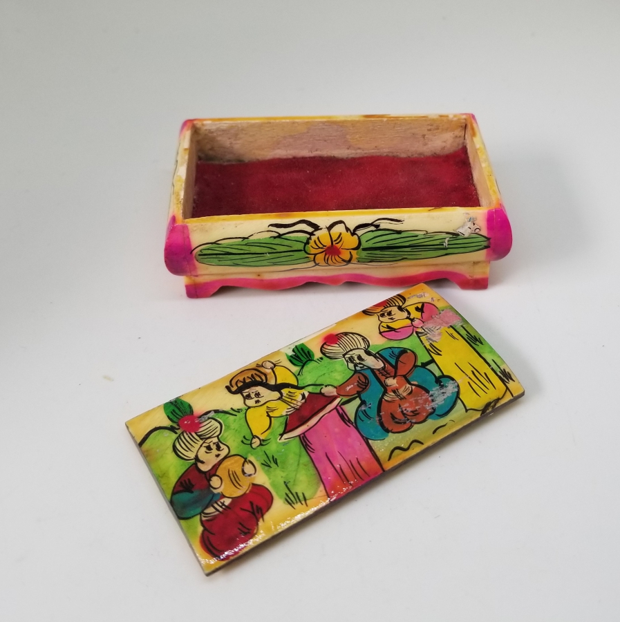 KEMİK ÜZERİ EL BOYAMA İŞÇİLİKLİ ÖZEL YAPIM KAPAKLI KUTU