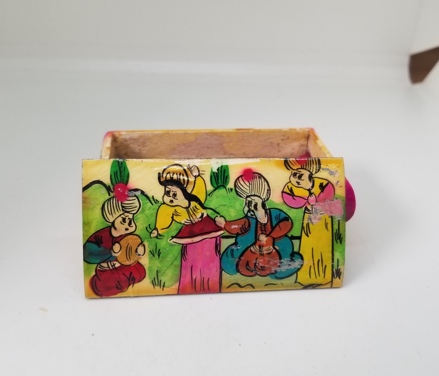 KEMİK ÜZERİ EL BOYAMA İŞÇİLİKLİ ÖZEL YAPIM KAPAKLI KUTU