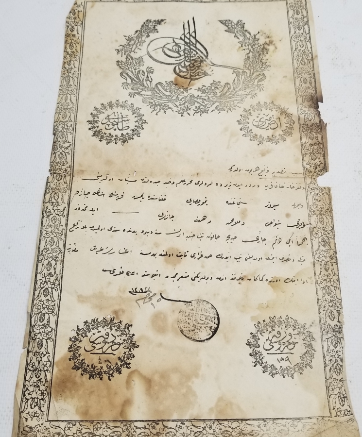 ABDÜLAZİZ HAN DÖNEMİ SARAYDAN VERİLMİŞ EL YAZMA NADİR SENEDİ HAKANİ