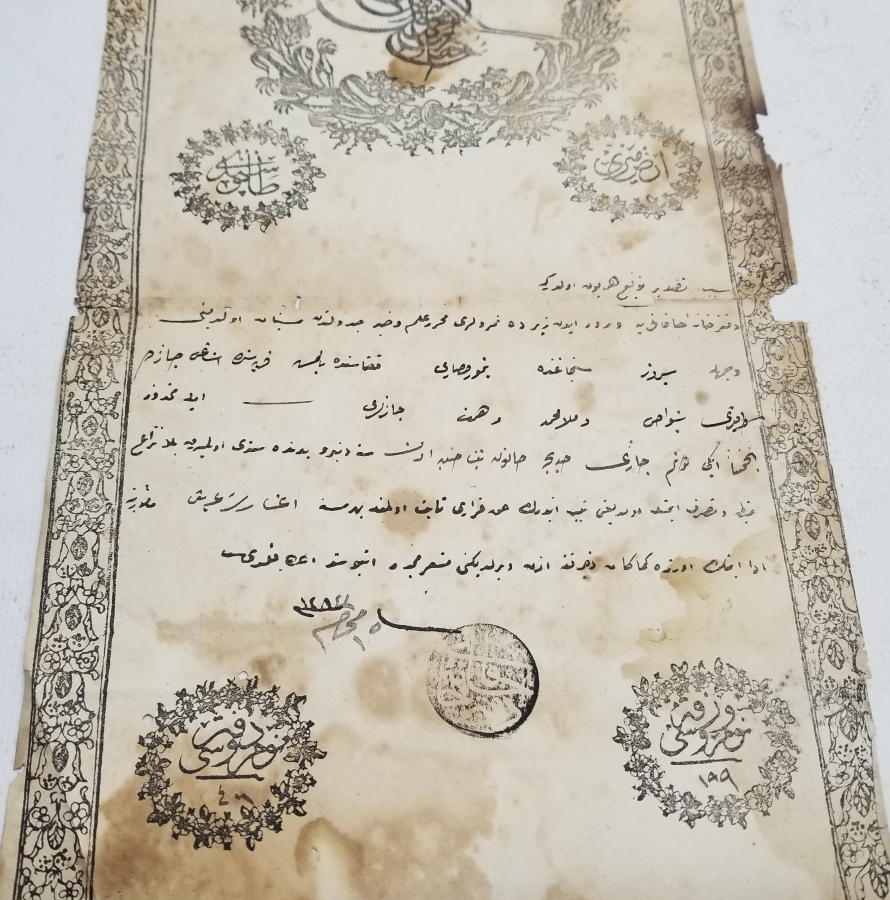 ABDÜLAZİZ HAN DÖNEMİ SARAYDAN VERİLMİŞ EL YAZMA NADİR SENEDİ HAKANİ