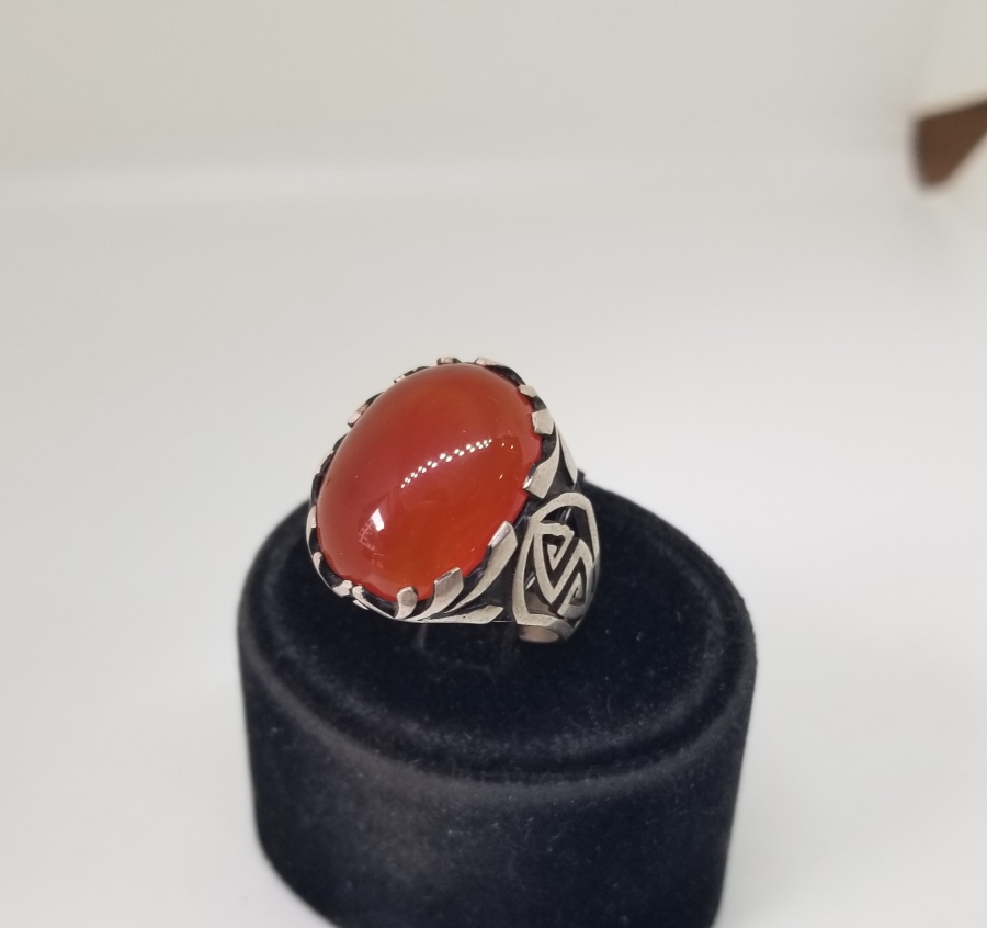 KABARTMA İŞÇİLİKLİ BAL AKİK GÜMÜŞ YÜZÜK