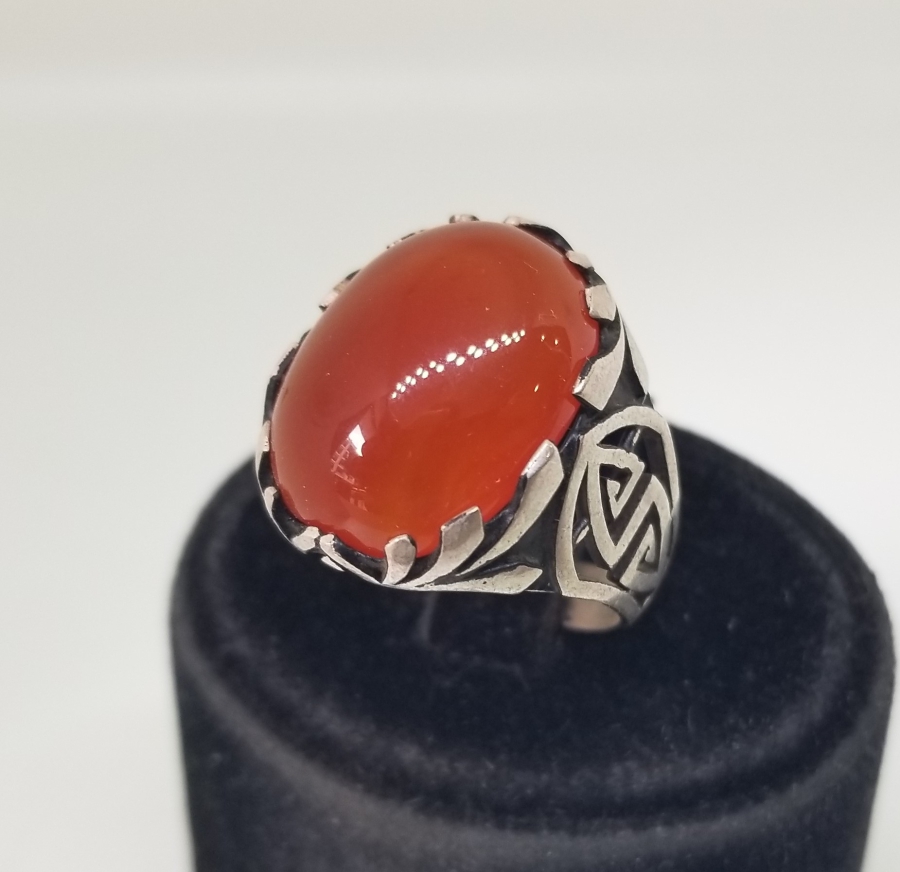 KABARTMA İŞÇİLİKLİ BAL AKİK GÜMÜŞ YÜZÜK