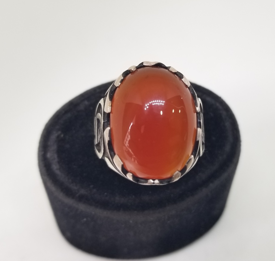 KABARTMA İŞÇİLİKLİ BAL AKİK GÜMÜŞ YÜZÜK