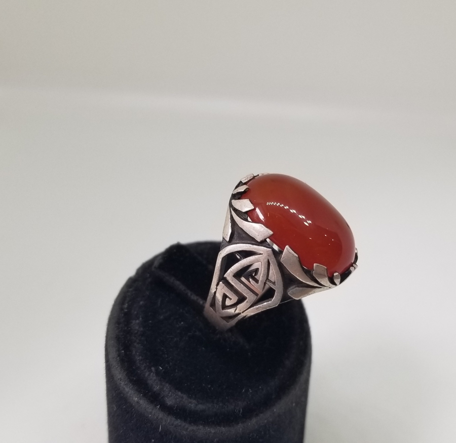 KABARTMA İŞÇİLİKLİ BAL AKİK GÜMÜŞ YÜZÜK