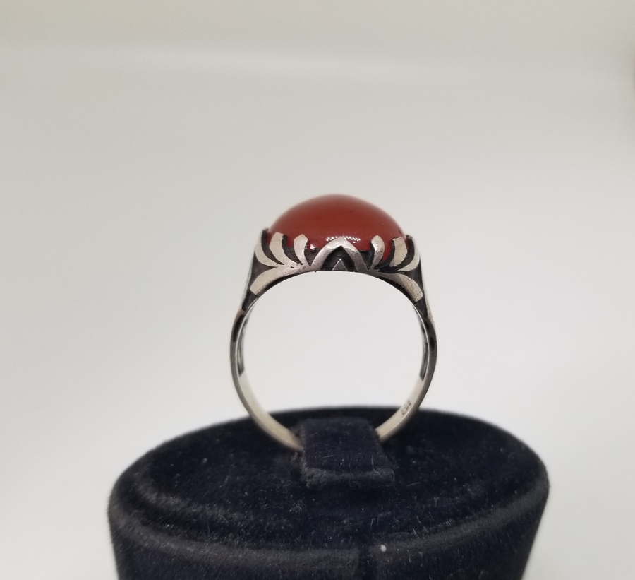 KABARTMA İŞÇİLİKLİ BAL AKİK GÜMÜŞ YÜZÜK