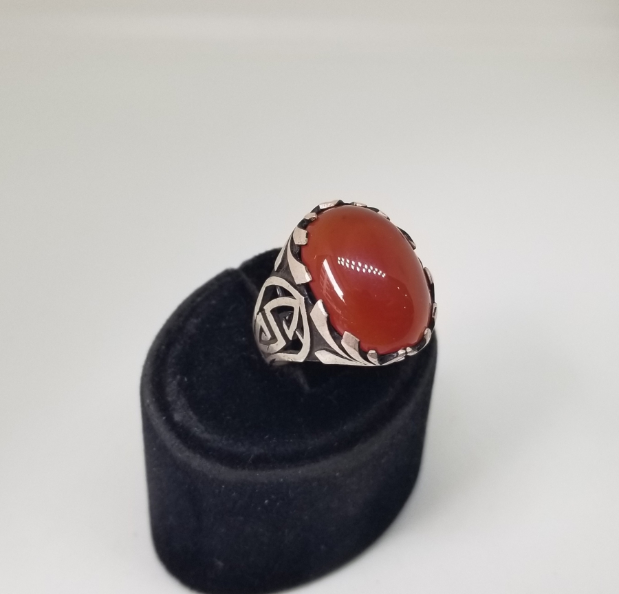 KABARTMA İŞÇİLİKLİ BAL AKİK GÜMÜŞ YÜZÜK