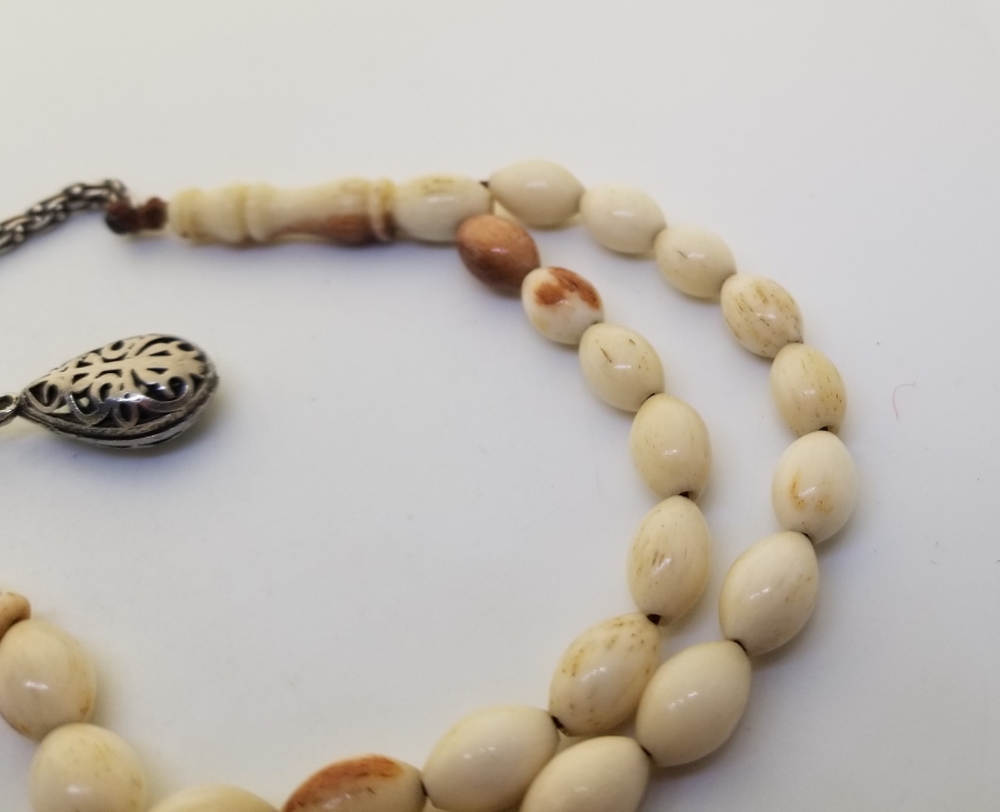 GÜMÜŞ PÜSKÜLLÜ ANTİKA DEVE KEMİĞİ TESPİH