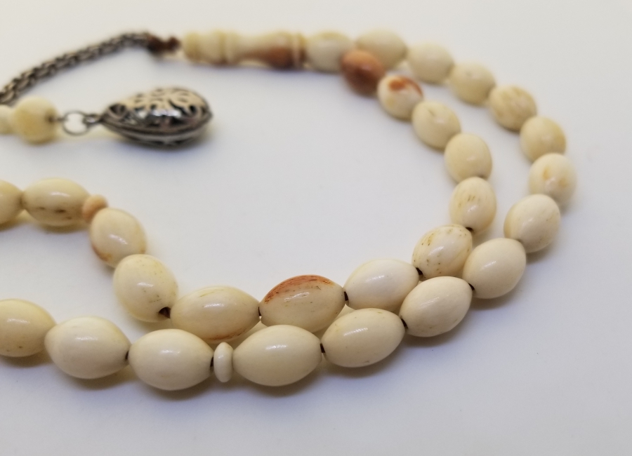 GÜMÜŞ PÜSKÜLLÜ ANTİKA DEVE KEMİĞİ TESPİH