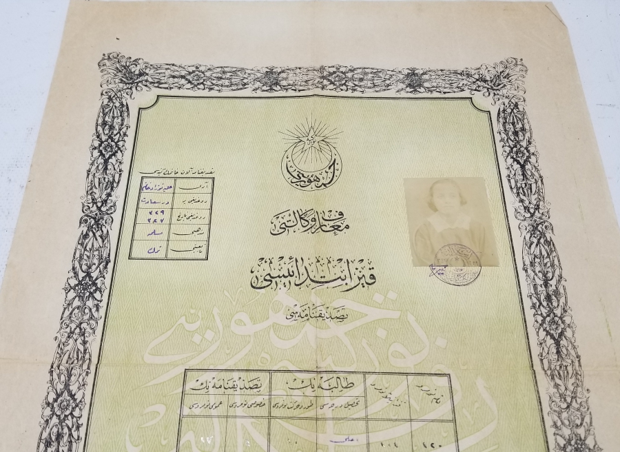 CUMHURİYET BAŞLARI OSMANLICA YAZILI KIZ MEKTEBİ DİPLOMASI