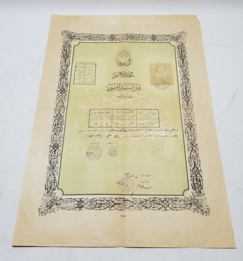 CUMHURİYET BAŞLARI OSMANLICA YAZILI KIZ MEKTEBİ DİPLOMASI
