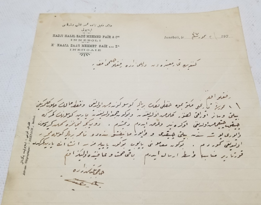 RUMCA VE OSMANLICA YAZILI EL YAZMA TİCARİ YAZIŞMA