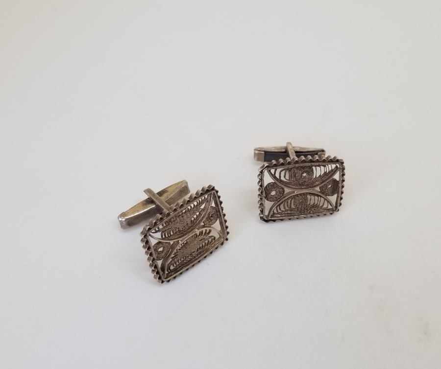 TELKARİ İŞÇİLİKLİ EL YAPIMI ANTİKA GÜMÜŞ ÇİFT KOL DÜĞMESİ