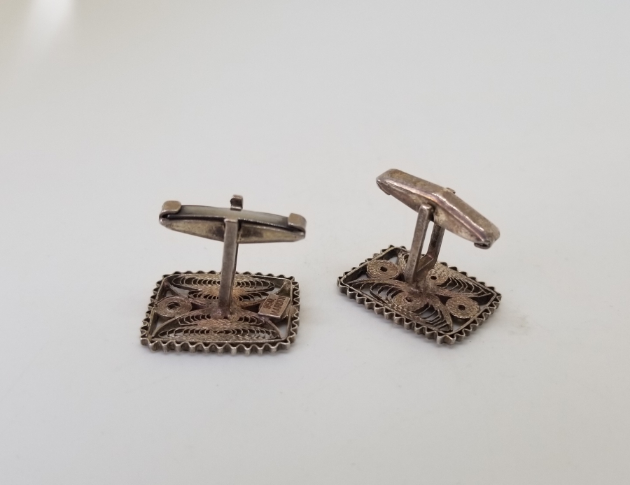 TELKARİ İŞÇİLİKLİ EL YAPIMI ANTİKA GÜMÜŞ ÇİFT KOL DÜĞMESİ