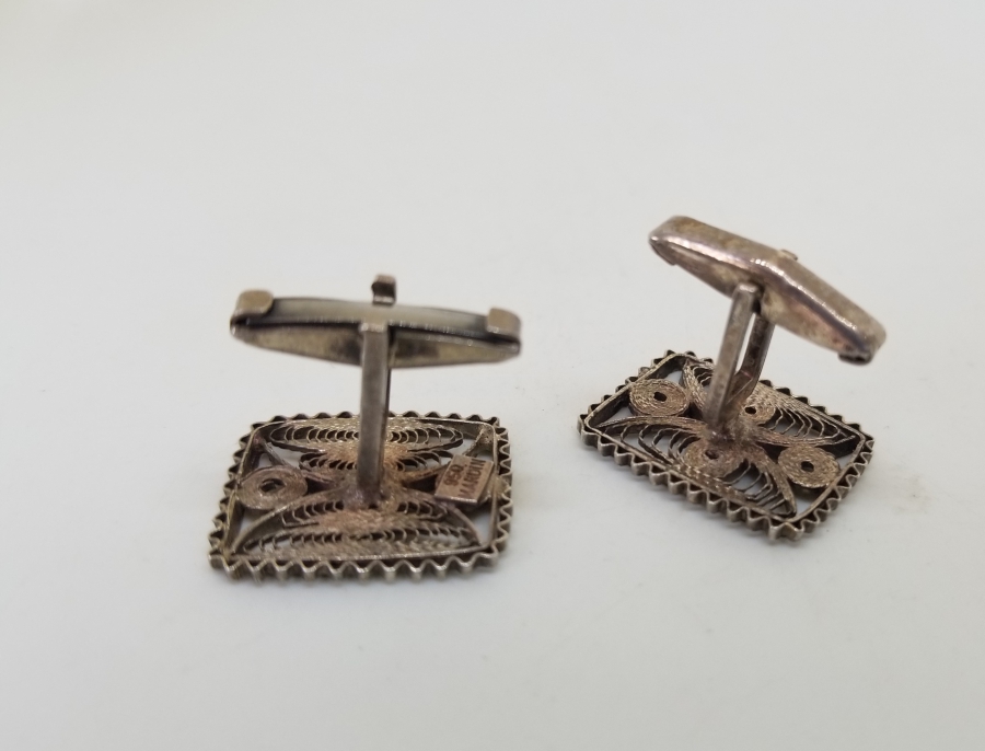 TELKARİ İŞÇİLİKLİ EL YAPIMI ANTİKA GÜMÜŞ ÇİFT KOL DÜĞMESİ