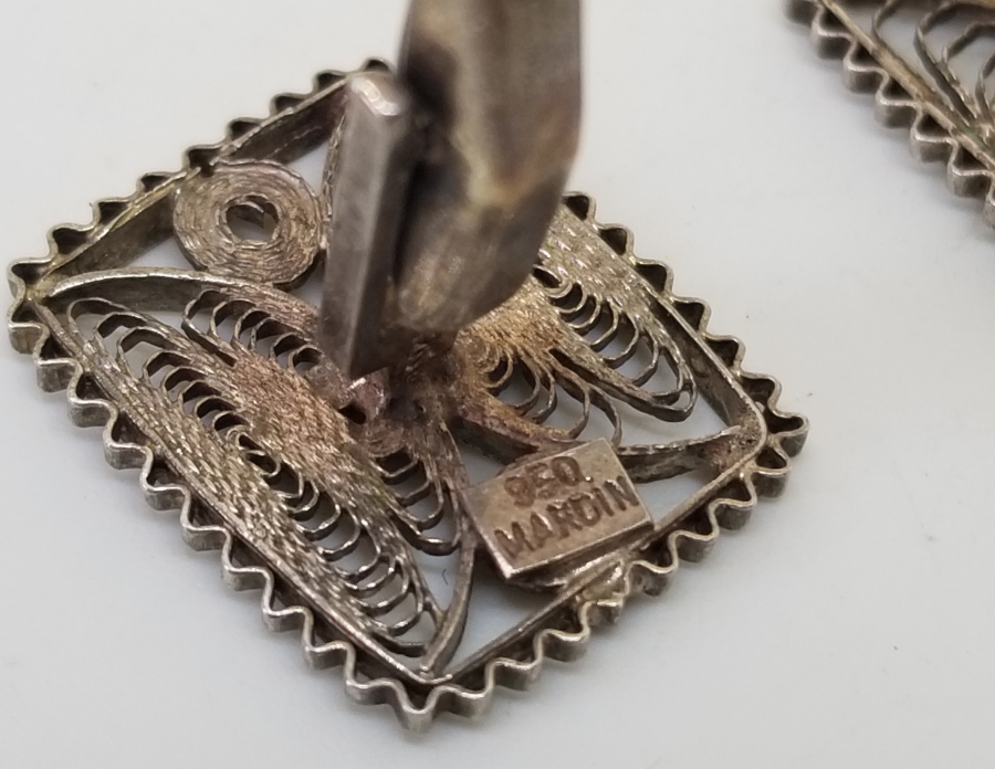 TELKARİ İŞÇİLİKLİ EL YAPIMI ANTİKA GÜMÜŞ ÇİFT KOL DÜĞMESİ