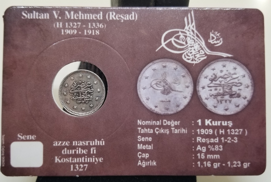 SULTAN MEHMET REŞAD DÖNEMİ GÜMÜŞ 1 KURUŞ MECİDİYE