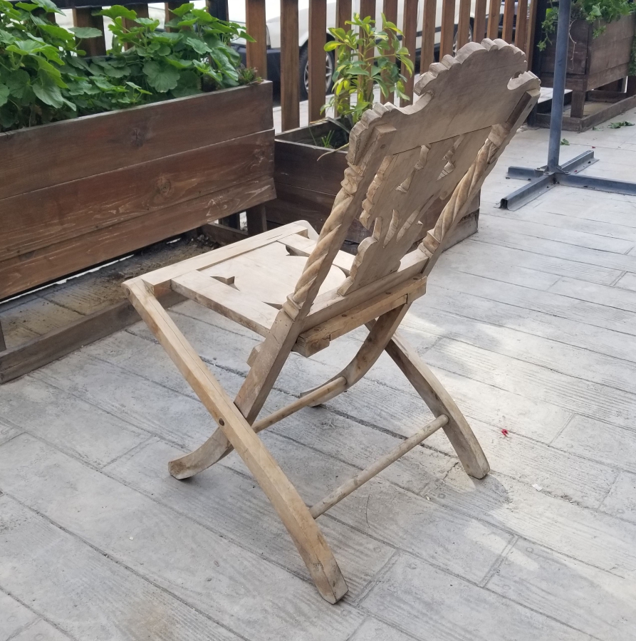 OSMANLI DÖNEMİ EL OYMA İŞÇİLİKLİ NADİR TİPTE KATLANIR SANDALYE