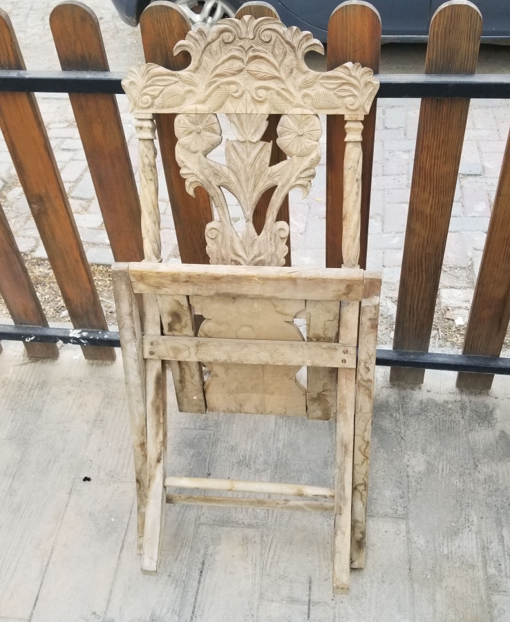 OSMANLI DÖNEMİ EL OYMA İŞÇİLİKLİ NADİR TİPTE KATLANIR SANDALYE