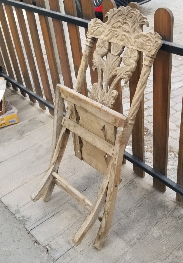 OSMANLI DÖNEMİ EL OYMA İŞÇİLİKLİ NADİR TİPTE KATLANIR SANDALYE