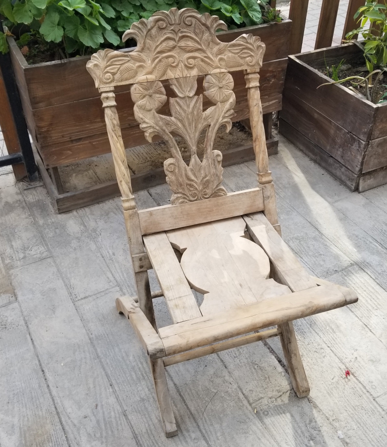 OSMANLI DÖNEMİ EL OYMA İŞÇİLİKLİ NADİR TİPTE KATLANIR SANDALYE