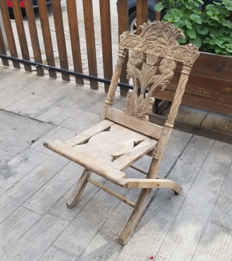 OSMANLI DÖNEMİ EL OYMA İŞÇİLİKLİ NADİR TİPTE KATLANIR SANDALYE