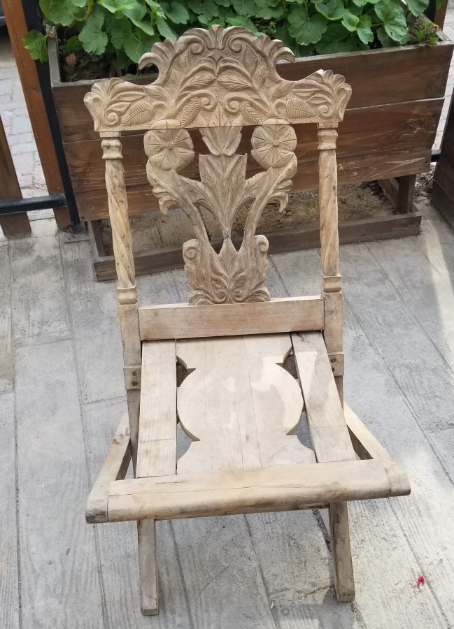 OSMANLI DÖNEMİ EL OYMA İŞÇİLİKLİ NADİR TİPTE KATLANIR SANDALYE