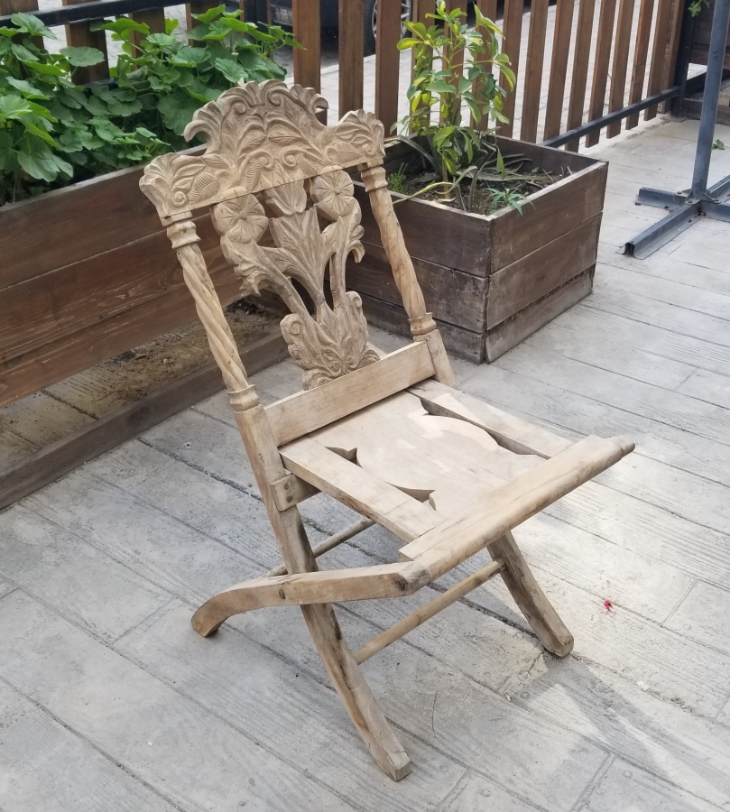 OSMANLI DÖNEMİ EL OYMA İŞÇİLİKLİ NADİR TİPTE KATLANIR SANDALYE