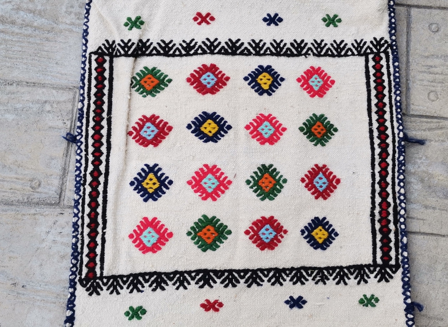 OSMANLI DÖNEMİ EL DOKUMA KOÇ BOYNUZU FİGÜRLÜ ÇOBAN AZIKLIĞI