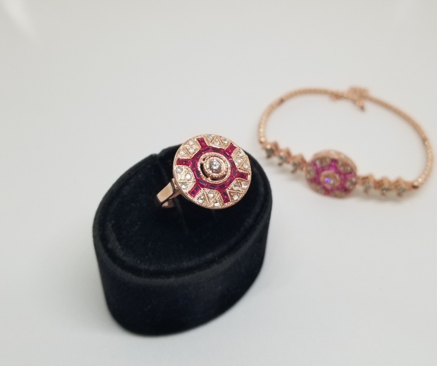 YAKUT - ELMAS VE PIRLANTA TAŞLI ÖZEL YAPIM BİLEKLİK - YÜZÜK TAKIMI