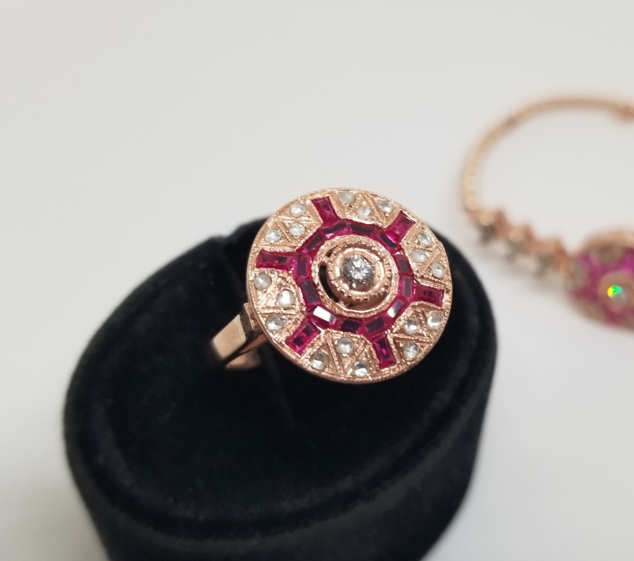 YAKUT - ELMAS VE PIRLANTA TAŞLI ÖZEL YAPIM BİLEKLİK - YÜZÜK TAKIMI