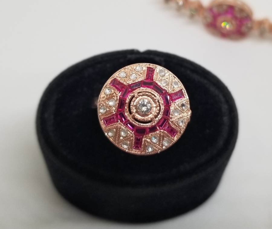 YAKUT - ELMAS VE PIRLANTA TAŞLI ÖZEL YAPIM BİLEKLİK - YÜZÜK TAKIMI