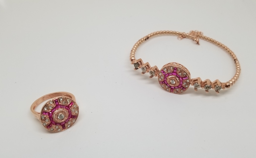 YAKUT - ELMAS VE PIRLANTA TAŞLI ÖZEL YAPIM BİLEKLİK - YÜZÜK TAKIMI